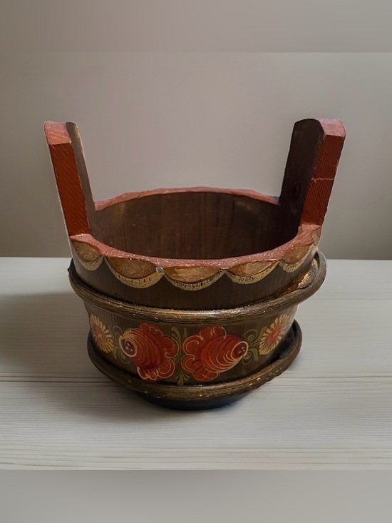 Other - Vintage Austrian Folk Art Wooden Bucket Kärntner Heimatwerk Hand Painted Planter